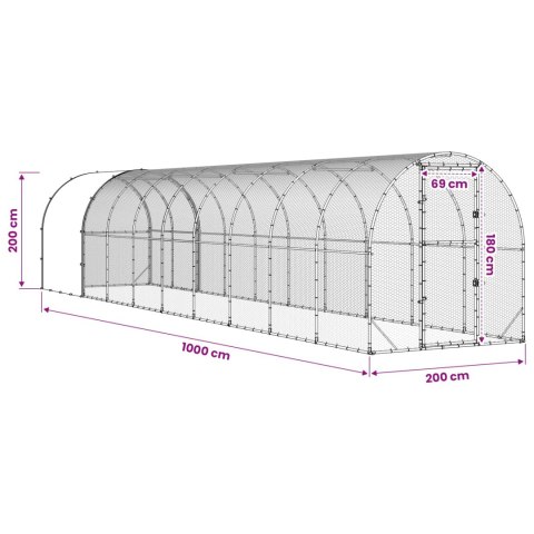 VidaXL Kurnik srebrny 1000 x 200 x 200 cm Stal ocynkowana