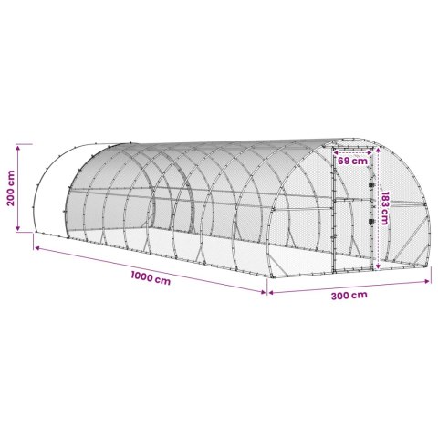 VidaXL Kurnik srebrny 1000 x 300 x 200 cm Stal ocynkowana