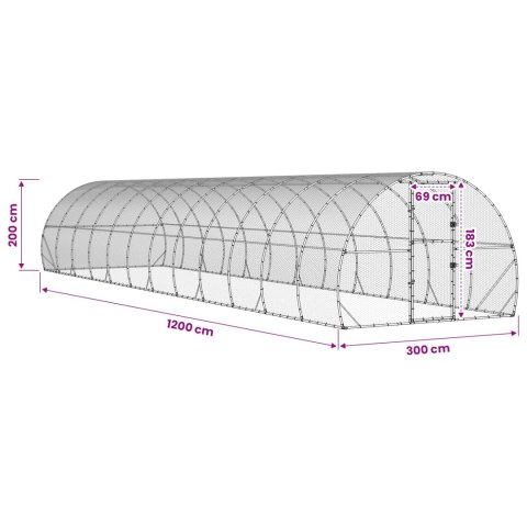 VidaXL Kurnik srebrny 1200 x 300 x 200 cm Stal ocynkowana