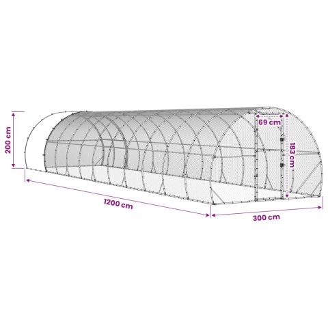 VidaXL Kurnik srebrny 1200 x 300 x 200 cm Stal ocynkowana
