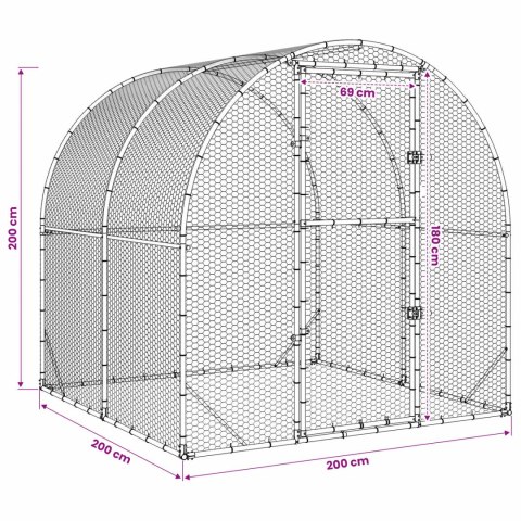 VidaXL Kurnik srebrny 200 x 200 x 200 cm Stal ocynkowana