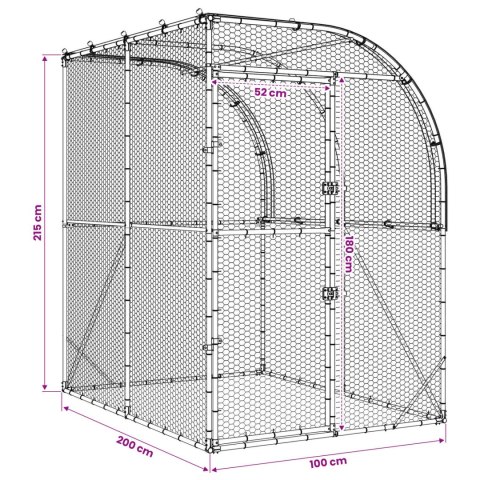 VidaXL Kurnik srebrny 200 x 200 x 215 cm Stal ocynkowana