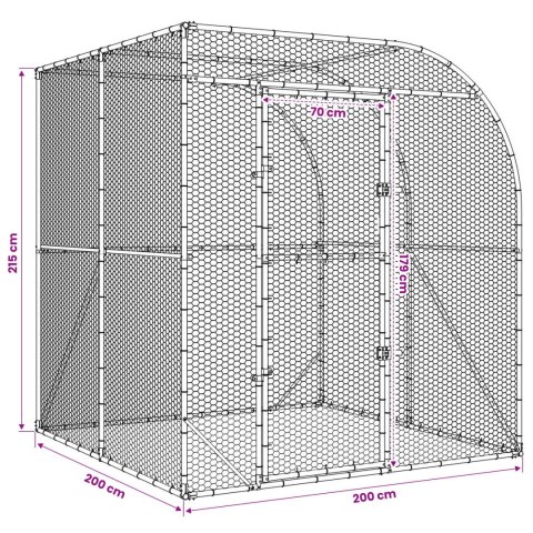 VidaXL Kurnik srebrny 200 x 200 x 215 cm Stal ocynkowana