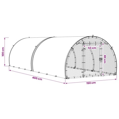 VidaXL Kurnik srebrny 400 x 150 x 100 cm Stal ocynkowana