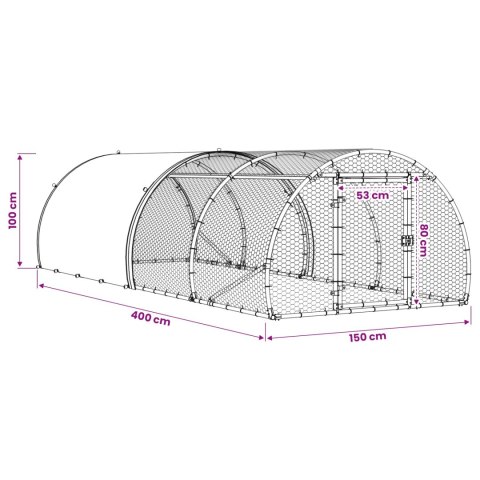 VidaXL Kurnik srebrny 400 x 150 x 100 cm Stal ocynkowana