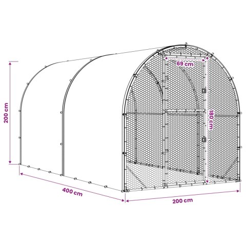 VidaXL Kurnik srebrny 400 x 200 x 200 cm Stal ocynkowana