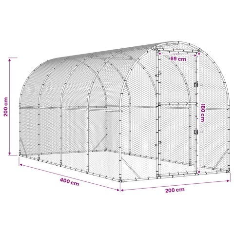 VidaXL Kurnik srebrny 400 x 200 x 200 cm Stal ocynkowana