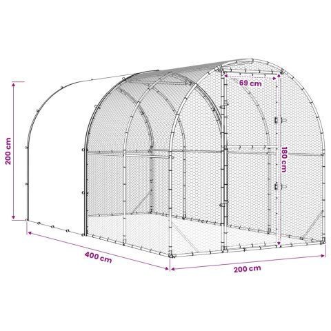 VidaXL Kurnik srebrny 400 x 200 x 200 cm Stal ocynkowana