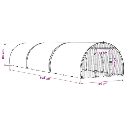 VidaXL Kurnik srebrny 600 x 150 x 100 cm Stal ocynkowana