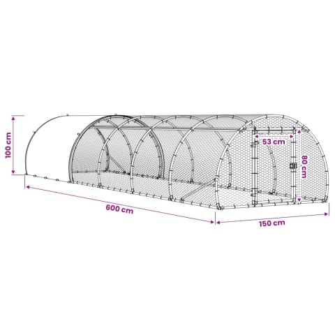 VidaXL Kurnik srebrny 600 x 150 x 100 cm Stal ocynkowana