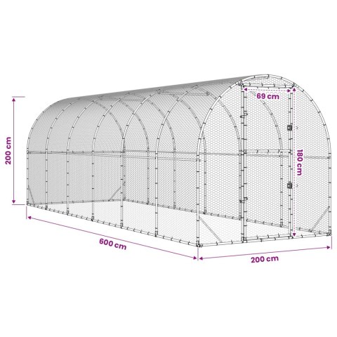 VidaXL Kurnik srebrny 600 x 200 x 200 cm Stal ocynkowana