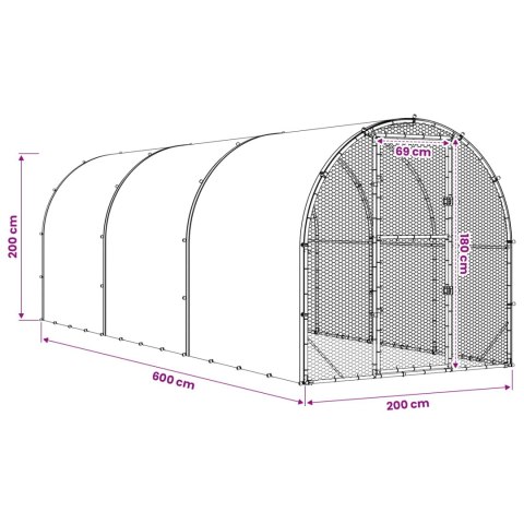 VidaXL Kurnik srebrny 600 x 200 x 200 cm Stal ocynkowana