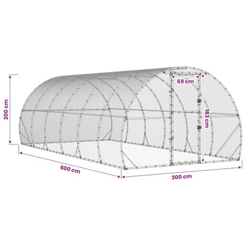 VidaXL Kurnik srebrny 600 x 300 x 200 cm Stal ocynkowana