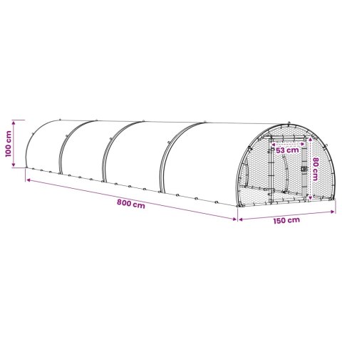 VidaXL Kurnik srebrny 800 x 150 x 100 cm Stal ocynkowana