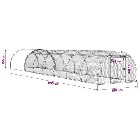 VidaXL Kurnik srebrny 800 x 150 x 100 cm Stal ocynkowana