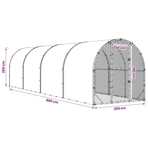 VidaXL Kurnik srebrny 800 x 200 x 200 cm Stal ocynkowana