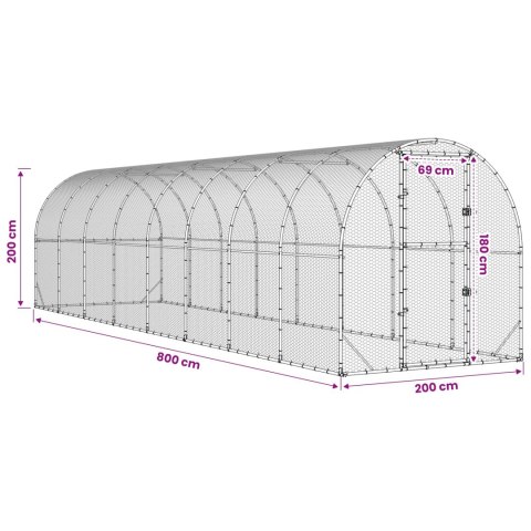 VidaXL Kurnik srebrny 800 x 200 x 200 cm Stal ocynkowana