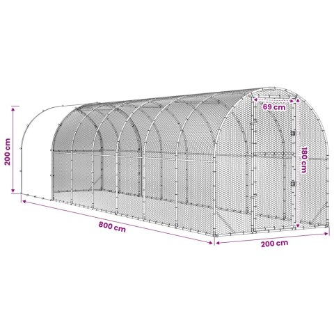 VidaXL Kurnik srebrny 800 x 200 x 200 cm Stal ocynkowana