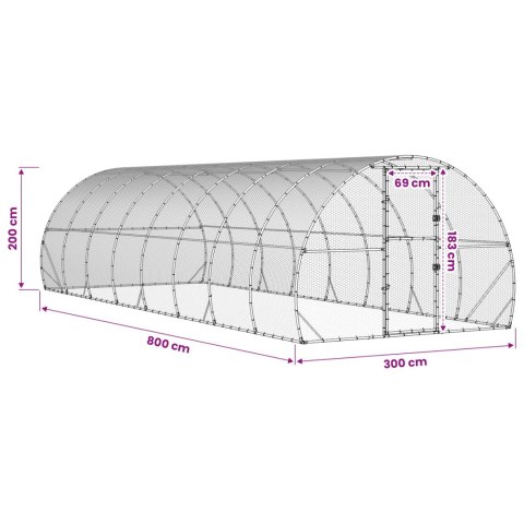 VidaXL Kurnik srebrny 800 x 300 x 200 cm Stal ocynkowana