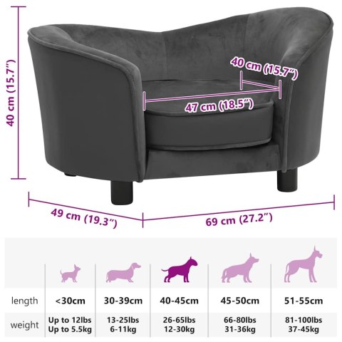 VidaXL Sofa dla psa, ciemnoszara, 69x49x40 cm, plusz i sztuczna skóra