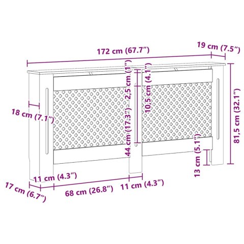 OSŁONA NA GRZEJNIK KALORYFER CZARNA 172X19X81,5CM MDF