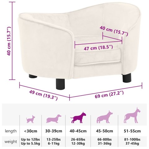 VidaXL Sofa dla psa, kremowa, 69x49x40 cm, pluszowa