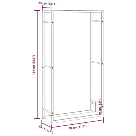 VidaXL Stojak na drewno opałowe matowy czarny 80x28x154 cm stalowy
