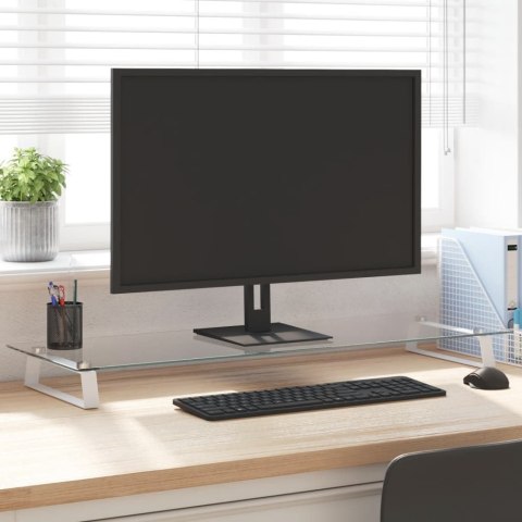 PODSTAWKA POD MONITOR, BIAŁA, 100X35X8 CM, SZKŁO I METAL