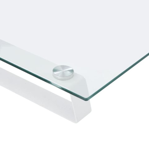PODSTAWKA POD MONITOR, BIAŁA, 100X35X8 CM, SZKŁO I METAL