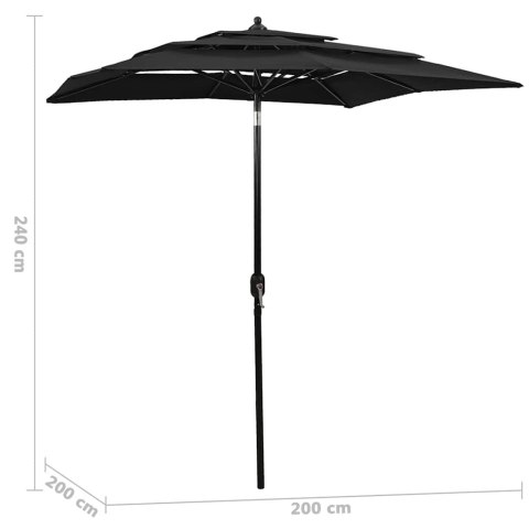 VidaXL 3-poziomowy parasol na aluminiowym słupku, czarny, 2x2 m