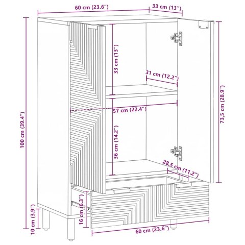 VidaXL Komoda wysoka Brązowa 60x33x100 cm Drewno lite Mango