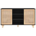 VidaXL Komoda, czarna, 105x30x60 cm, lita sosna i naturalny rattan