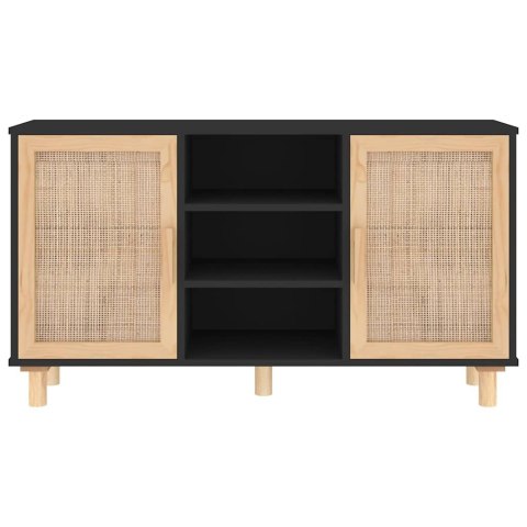 VidaXL Komoda, czarna, 105x30x60 cm, lita sosna i naturalny rattan