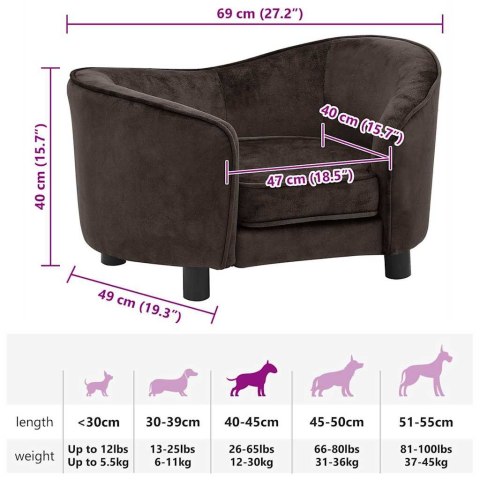 VidaXL Sofa dla psa, brązowa, 69x49x40 cm, pluszowa