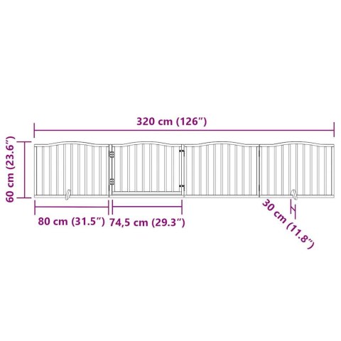 VidaXL Składana bramka dla psa, z drzwiami, 4 panele, brązowa, 320 cm
