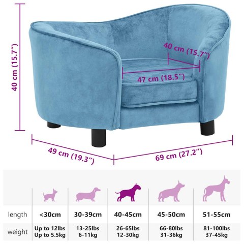 VidaXL Sofa dla psa, turkusowa, 69x49x40 cm, pluszowa