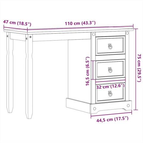 TOALETKA CORONA, 110X47X75 CM, LITE DREWNO SOSNOWE