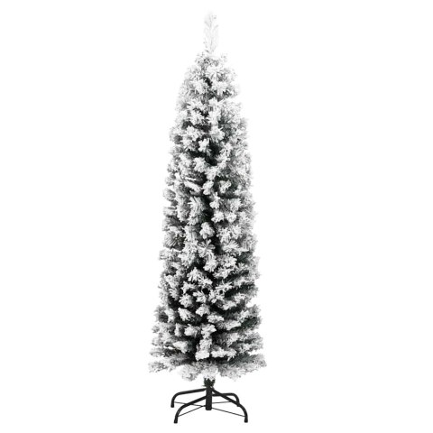 VidaXL Smukła, sztuczna choinka, zielona, ośnieżona, 120 cm, PVC