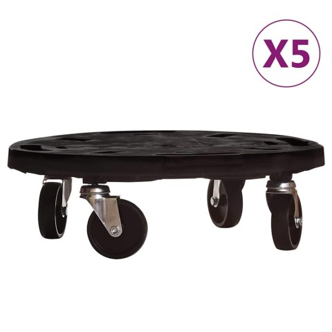 VidaXL Podstawki pod donicę, z kółkami, 5 szt., 40 cm, czarne, 275 kg