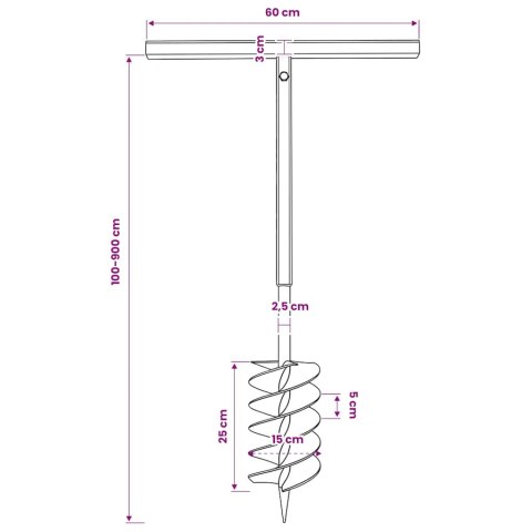 VidaXL Świder glebowy z uchwytem, 150 mm, przedłużany, 9 m, stal