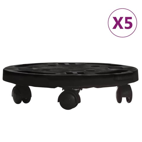 VidaXL Podstawki pod donicę, z kółkami, 5 szt., 30 cm, czarne, 170 kg