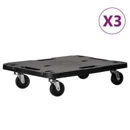 VidaXL Wózki transportowe, 3 szt., czarne, 58x38x12 cm, polipropylen