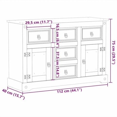 VidaXL Komoda Corona, 112x40x75 cm, lite drewno sosnowe