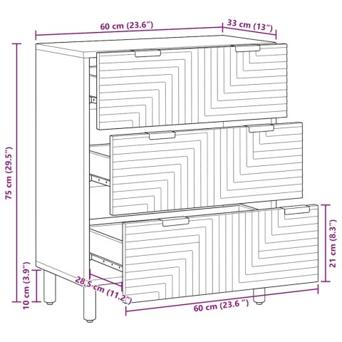 VidaXL Komoda Brązowa 60x33x75 cm Drewno lite Mango
