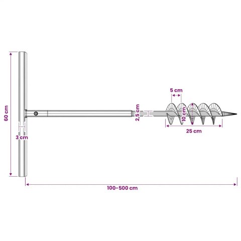 VidaXL Świder glebowy z uchwytem, 100 mm, przedłużany, 5 m, stal