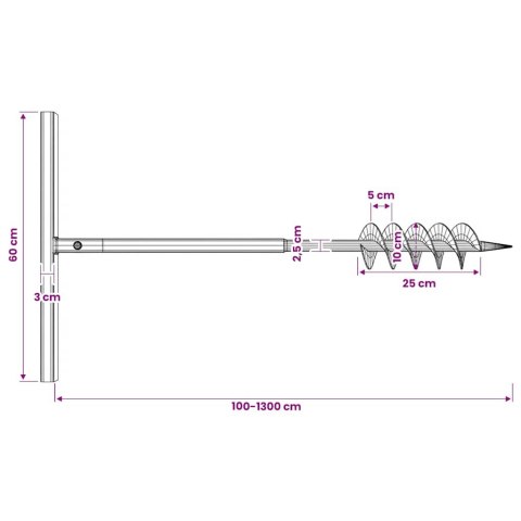 VidaXL Świder glebowy z uchwytem, 100 mm, z rurą przedłużającą, 13 m, stal