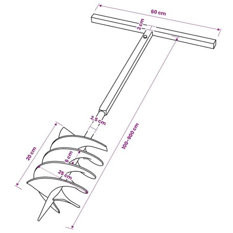 VidaXL Świder glebowy z uchwytem, 200 mm, przedłużany, 9 m, stal