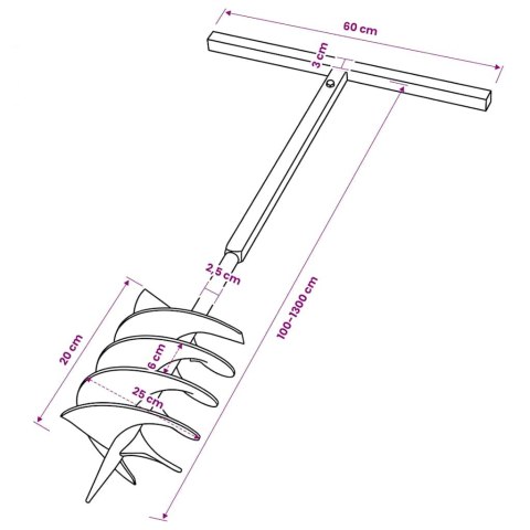 VidaXL Świder glebowy z uchwytem, 200 mm, z rurą przedłużającą, 13 m, stal