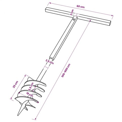 VidaXL Świder glebowy z uchwytem i rurą przedłużającą 9 m 180 mm, stal
