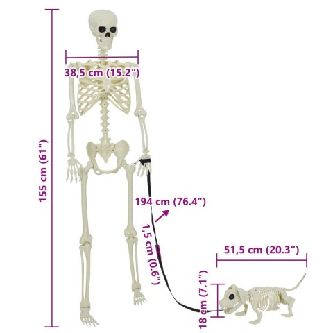 VidaXL Dekoracja Halloween Szkielet 2 szt. Biały 155 x 38.5 cm